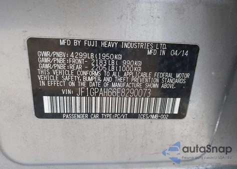 2014 Subaru Impreza 2.0I Limited из США, поврежденный, VIN JF1GPAH66E8290073